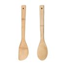 Kit Colher E Espátula Bambu Natural Utensílios Cozinha 30 cm