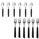 Kit colher e garfo de jantar cabo de plastico 12un preto