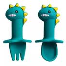 Kit Colher e Garfo Em Silicone Para Bebê Dinossauro 9cm