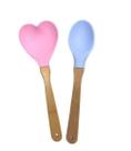 Kit Colher Oval e Colher Coração Silicone Cabo Bambu 2 Peças