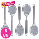 Kit Colher Para Servir Arroz Pequena 26cm Cabo Tubular Inox Premium Colherão Utensilio Cozinha