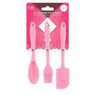 Kit Colher Pincel e Espátula de Silicone Rosa 3 peças
