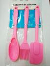 Kit Colher Pincel e Espátula de Silicone Rosa 3Pçs