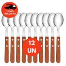 Kit Colher Sopa Para Refeição Mesa Aço Inox Cabo Madeira Cozinha Talher Restaurante Churrascaria