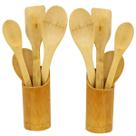 Kit colheres pau bambu com suporte utensílios cozinha 10pçs Kit colheres pau bambu com suporte utensílios cozinha 10pçs