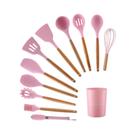 Kit Colheres Silicones 12 Peças Copo Colher Espátula Concha Suporte Cozinha