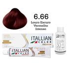 Kit Coloração Itallian Color 6.66 Louro Escuro Vermelho Intenso + Oxi 30