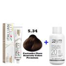 Kit Coloração Itallian Premium 60g Castanho Claro Dourado Cobre 5.34 + Emulsão Oxi 20vol.x 90ml.