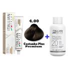 Kit Coloração Itallian Premium 60g Castanho Plus 4.00+ Emulsão Oxi 20vol.x 90ml. Kit Coloração Itallian Premium 60g Castanho Plus 4.00+ Emulsão Oxi 20vol.x 90ml.