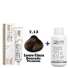 Kit Coloração Itallian Premium 60g Louro Cinza Dourado 7.13 + Emulsão Oxi 20vol.x 90ml.