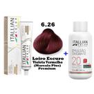 Kit Coloração Itallian Premium 60g Louro Escuro Violeta Vermelho 6.26 (Marsala Plus) + Emulsão Oxi 20vol.x100ml. Kit Coloração Itallian Premium 60g Louro Escuro Violeta Vermelho 6.26 (Marsala Plus) + Emulsão Oxi 20vol.x100ml.