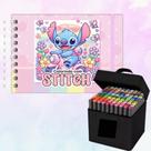 Kit Colorir Stitch Capa Dura 80 Marcadores Dupla Ponta Criativo Infantil