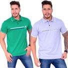Kit com 02 Camisetas Polo Masculinas Básica Estampadas 100% Algodão Kit com 02 Camisetas Polo Masculinas Básica Estampadas 100% Algodão