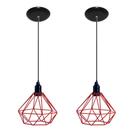Kit com 02 Luminárias Pendente Aramado Modelo Diamante Retrô Bivolt 110v 220v Cor Vermelho