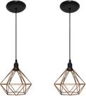 Kit com 02 Luminarias Pendente Aramado Modelo Diamante Rose Gold Com Fio Preto