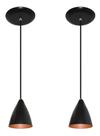 Kit Com 02 Lustres Pendentes De Aluminio - 17cm x 13cm - Preto com Cobre