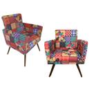 Kit com 02 Poltronas Nina com Pés Madeira Suede Patchwork
