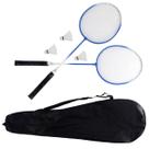 Kit com 02 raquetes de aco e 03 volantes de badminton (com bolsa) Pista e Campo