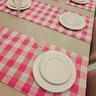 Kit Com 02 Trilhos Caminho De Mesa 1,40 X 0,40 Oxford Xadrez Rosa
