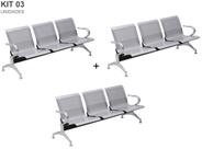 Kit com 03 Cadeiras Longarina Aeroporto Cromada 3 Lugares