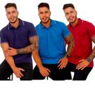 Kit com 03 Camisetas Gola Polo Masculina Casual Básica com Bolso 100% Algodão
