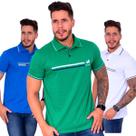 Kit com 03 Camisetas Gola Polo Masculina Casual Básica Estampada 100% Algodão