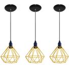 Kit com 03 Luminarias Pendente Aramado Modelo Diamante Amarelo ideal para ser utilizado com lâmpadas de filamento LED