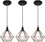 Kit com 03 Luminarias Pendente Aramado Modelo Diamante Gold Rose Com Fio Preto