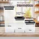 Kit com 03 Potes Organizador Hermético Preto Armazenamento