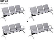Kit com 04 Cadeiras Longarina Aeroporto Cromada 3 Lugares