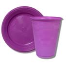 Kit Com 1 Pacote Prato Descartável Lilás 15 cm Com 10 Unidades e 1 Pacote Copo Descartável 200 ml Com 50 Unidades