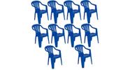 Kit com 10 cadeira de plástico bela vista - azul - com braço - mor