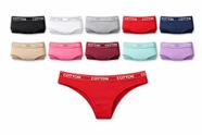 Kit com 10 Calcinhas Tipo Tanga em Cotton Reforçado 94% Algodão 6% Elastano Elástico Exposto Kit com 10 Calcinhas Tipo Tanga em Cotton Reforçado 94% Algodão 6% Elastano Elástico Exposto