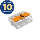Kit Com 10 Conector De Emenda 3 Polos 0,08A 4,0mm 32a 221-413 Wago