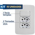 Kit Com 10 Pçs Conjunto 2x4 Interruptor 1 Tecla Simples + 2 Tomadas 20A B3 Margirius
