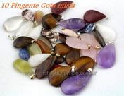Kit com 10 Pingentes em Pedra Natural Lapidada - Modelo Gota com Acabamento Dourado