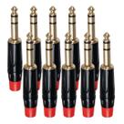 Kit com 10 Plug Conector P10 Cirilo Cabos Estéreo 6mm Vermelho