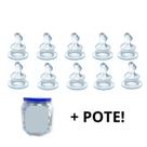 Kit com 10 unidades de Bico Mamadeira Universal 100 Silicone Ortodôntico Pote