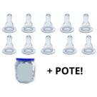 Kit com 10 unidades de Bico Mamadeira Universal 100 Silicone Redondo Pote