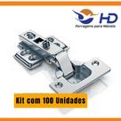 Kit Com 100 Dobradiça Reta Com Amortecedor Calço Fixo