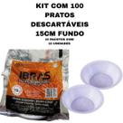 Kit com 100 pratos descartaveis fundo 15cm ibras - 10 pacotes