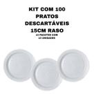 Kit com 100 pratos descartaveis rasos 15cm ibras - 10 pacotes