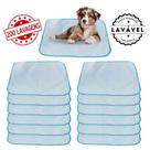 Kit com 12 Banheiro para Cães Tecido Ecológico 70x50 Branco com borda Azul - 200 Lavagens