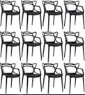 Kit com 12 Cadeiras Allegras Resistente UV Moderna Jardim Preta