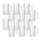Kit Com 12 Caneca De Chopp Vidro Resistente Alto Relevo Clássico Copo Cerveja Bar C/ Alça 375ml