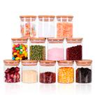 Kit com 12 Potes 200ml de Vidro Herméticos Organizadores de Cozinha Tampa Bambu Etiqueta e Caneta