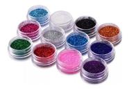 Kit Com 12 Potinhos Com Glitter Brilho Purpurina Para Unha