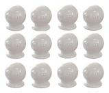 Kit com 12 Puxadores Para Gaveta Cômoda Armário Guarda Roupa Formato de Bolinha Plástico Branco