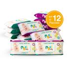 Kit com 12 Toalhas Lenços Umedecidos Hipoalergênico 50un Cada Maxi Baby