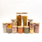 kit com 13 potes de vidro tampa de bambu herméticos redondos mantimento - Oikos